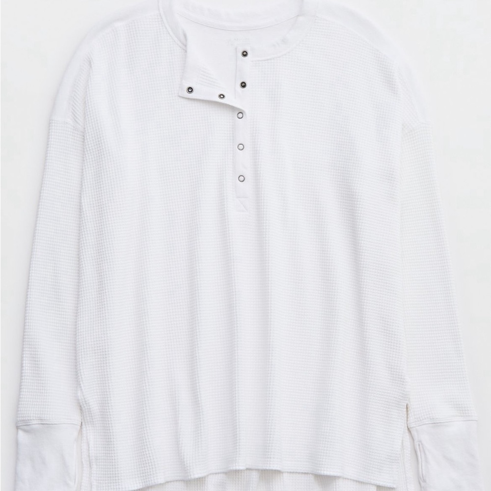Aerie Offline Waffle Knit Henley Long Sleeve Tee- size medium